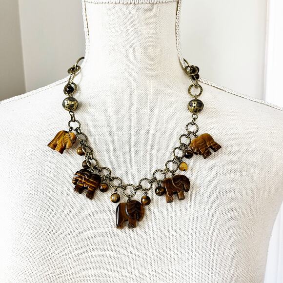 Coldwater Creek Tigers Eye Elephant Charm Necklace - Picture 2 of 9